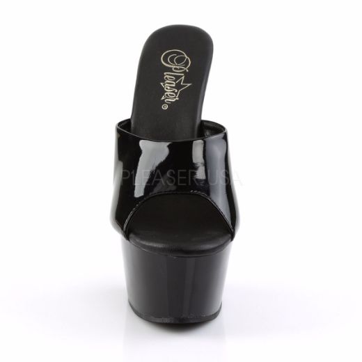 Product image of Pleaser Aspire-601 Black Patent/Black, 6 inch (15.2 cm) Heel, 2 1/4 inch (5.7 cm) Platform Slide Mule Shoes