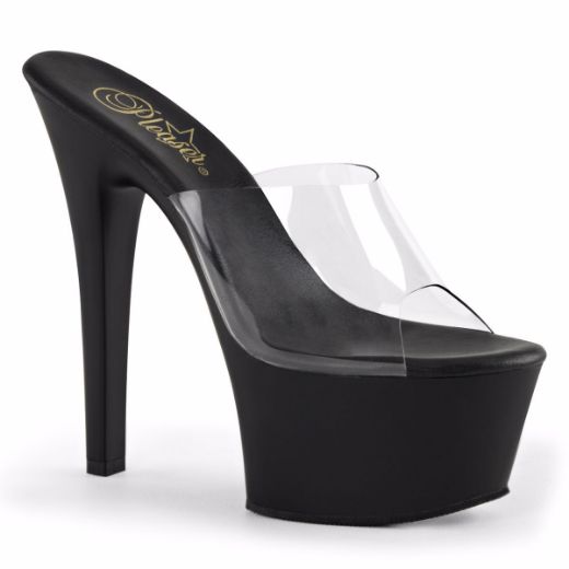Product image of Pleaser Aspire-601 Clear/Black Matte, 6 inch (15.2 cm) Heel, 2 1/4 inch (5.7 cm) Platform Slide Mule Shoes