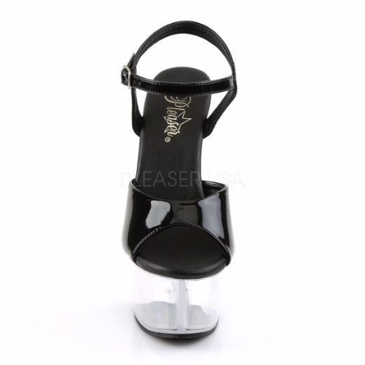 Product image of Pleaser Aspire-609 Black Patent/Clear, 6 inch (15.2 cm) Heel, 2 1/4 inch (5.7 cm) Platform Sandal Shoes