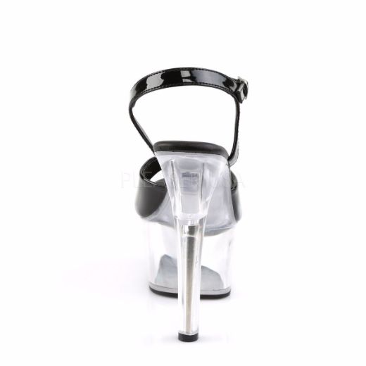 Product image of Pleaser Aspire-609 Black Patent/Clear, 6 inch (15.2 cm) Heel, 2 1/4 inch (5.7 cm) Platform Sandal Shoes