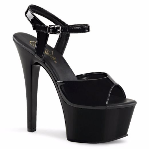 Product image of Pleaser Aspire-609 Black Patent/Black, 6 inch (15.2 cm) Heel, 2 1/4 inch (5.7 cm) Platform Sandal Shoes