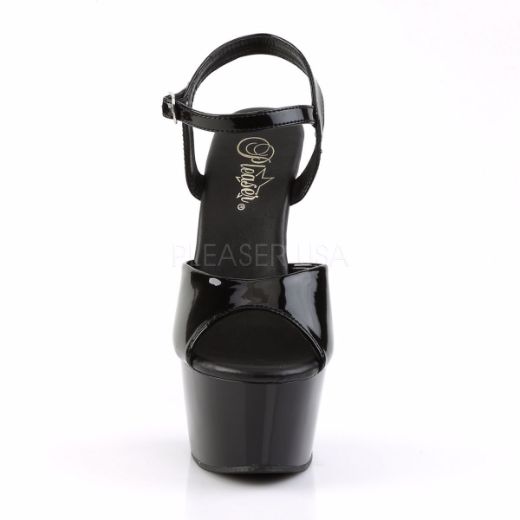 Product image of Pleaser Aspire-609 Black Patent/Black, 6 inch (15.2 cm) Heel, 2 1/4 inch (5.7 cm) Platform Sandal Shoes