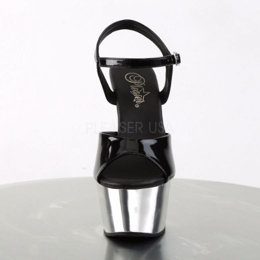 Product image of Pleaser Aspire-609 Black Patent/Silver Chrome, 6 inch (15.2 cm) Heel, 2 1/4 inch (5.7 cm) Platform Sandal Shoes