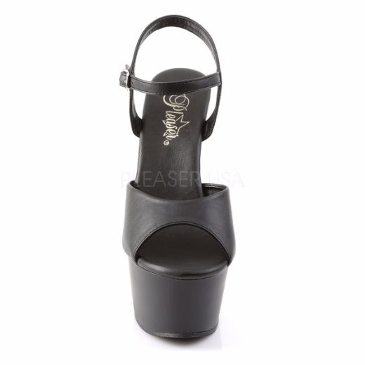 Product image of Pleaser Aspire-609 Black Faux Leather/Black Matte, 6 inch (15.2 cm) Heel, 2 1/4 inch (5.7 cm) Platform Sandal Shoes