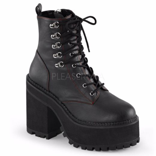 Product image of Demonia Assault-100 Black Vegan Leather, 4 3/4 inch (12.1 cm) Heel, 2 1/4 inch (5.7 cm) Platform Ankle Boot