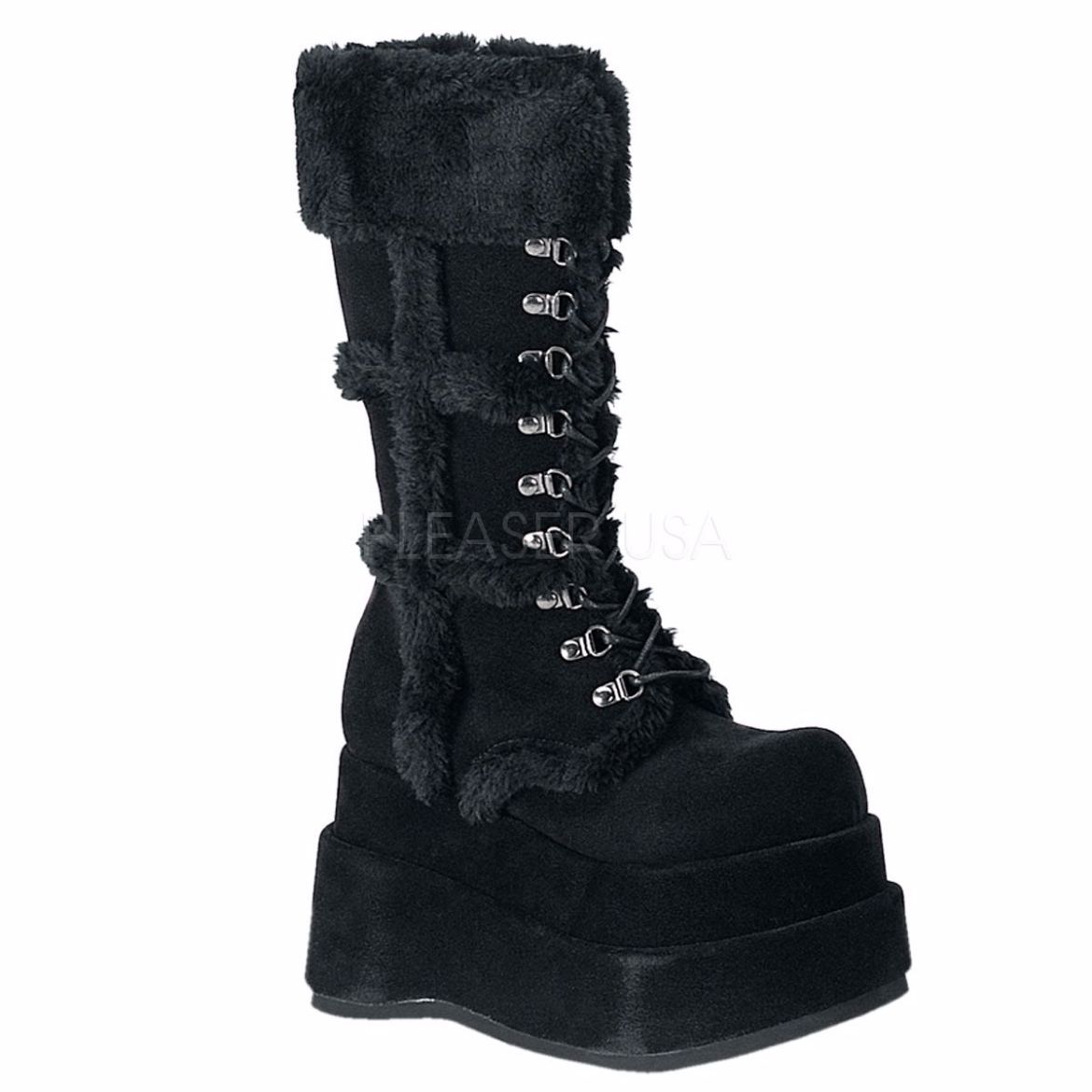 Product image of Demonia Bear-202 Black Vegan Suede, 4 1/2 inch Platform Knee High Boot