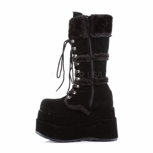 Product image of Demonia Bear-202 Black Vegan Suede, 4 1/2 inch Platform Knee High Boot