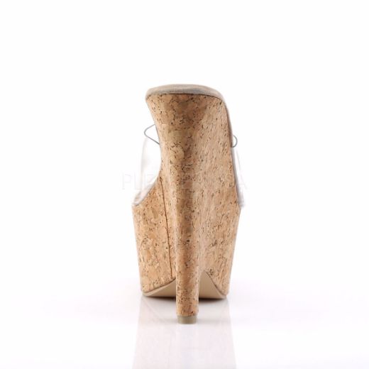 Product image of Pleaser Beau-601 Clear-Tan/Cork, 6 1/2 inch (16.5 cm) Heel, 2 3/4 inch (7 cm) Platform Slide Mule Shoes
