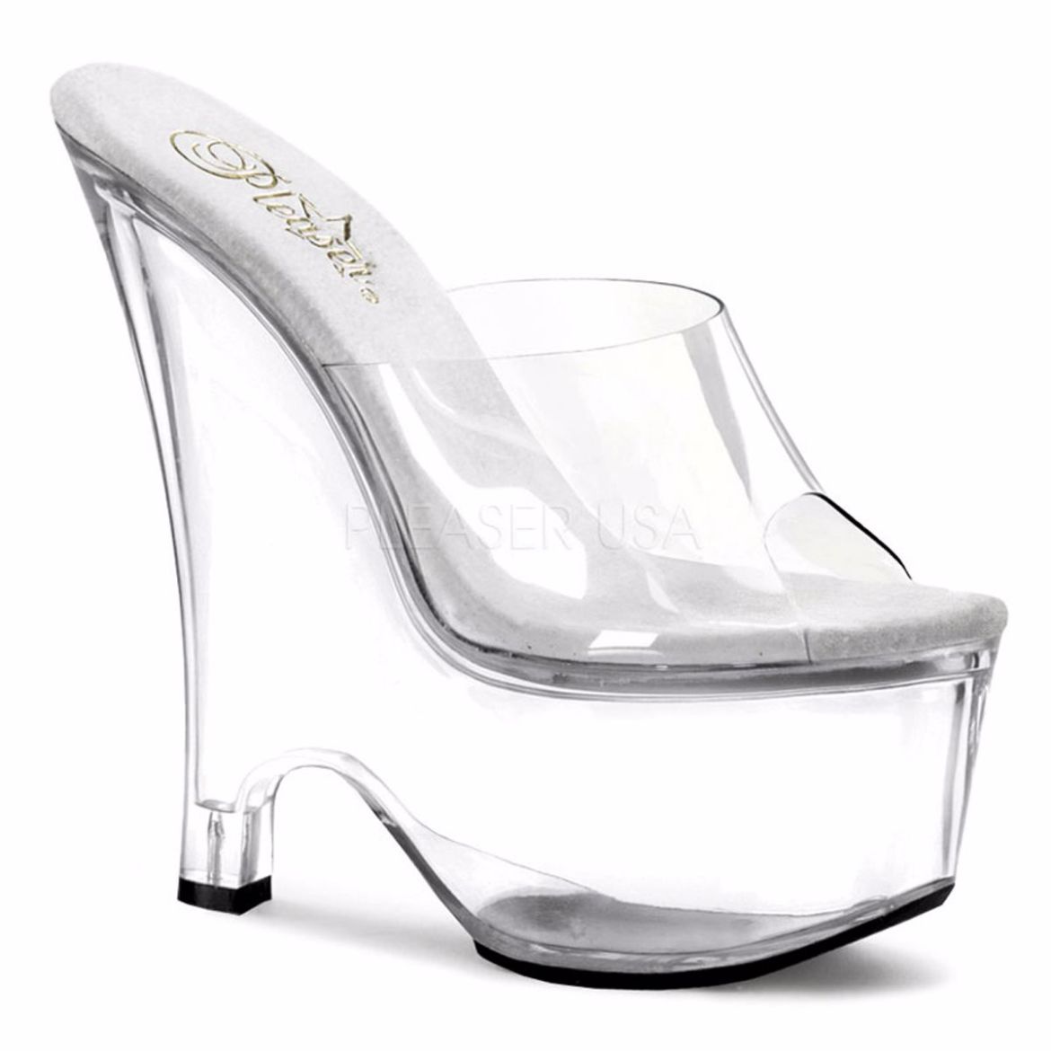 Product image of Pleaser Beau-601 Clear/Clear, 6 1/2 inch (16.5 cm) Heel, 2 3/4 inch (7 cm) Platform Slide Mule Shoes