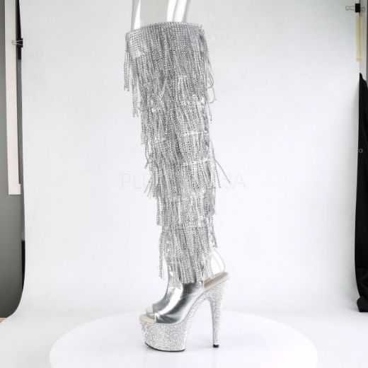 Product image of Pleaser Bejeweled-3019Rsf-7 Silver Metallic Pu-Silver/Silver Multi Rhinestone, 7 inch (17.8 cm) Heel, 2 3/4 inch (7 cm) Platform Thigh High Boot