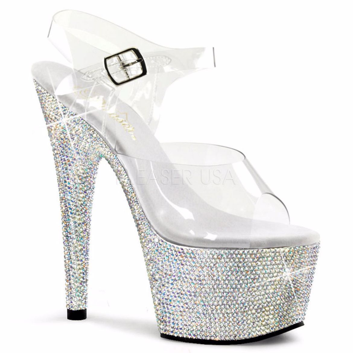 Product image of Pleaser Bejeweled-708Dm Clear/Silver Multi Rhinestone, 7 inchHeel, 2 3/4  inch (7 cm) Platform Sandal Shoes