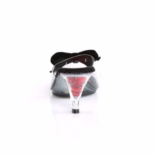 Product image of Pin Up Couture Belle-301Bow Clear-Black/Clear, 3 inch (7.6 cm) Heel, 1/8 inch (0.3 cm) Platform Slide Mule Shoes