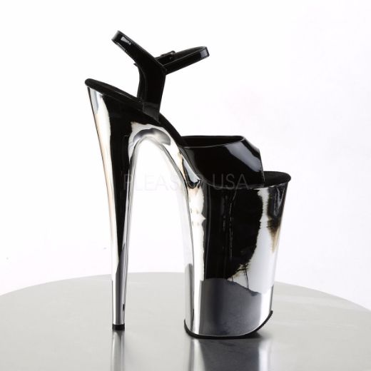 Product image of Pleaser Beyond-009 Black/Silver Chrome, 10 inch (25.4 cm) Heel, 6 1/4 inch (15.9 cm) Platform Sandal Shoes