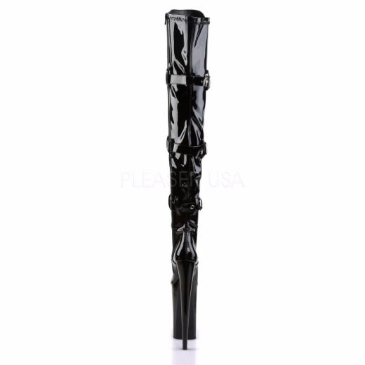 Product image of Pleaser Beyond-3028 Black Stretch Patent/Black, 10 inch (25.4 cm) Heel, 6 1/4 inch (15.9 cm) Platform Thigh High Boot