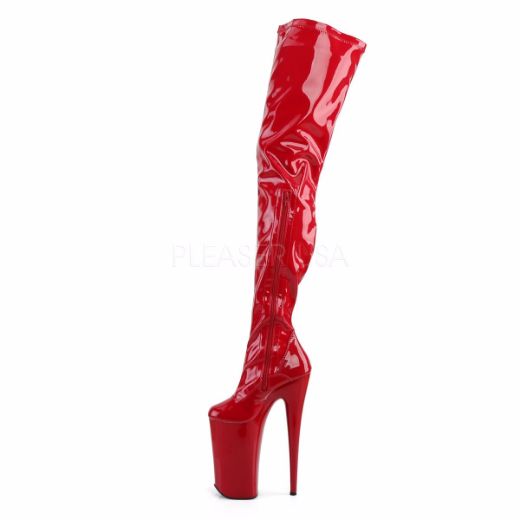 Product image of Pleaser Beyond-4000 Red Stretchetch Patent/Red, 10 inch (25.4 cm) Heel, 6 1/4 inch (15.9 cm) Platform Thigh High Boot