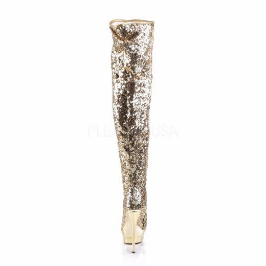 Product image of Pleaser Blondie-R-3011 Gold Sequins/Gold Chrome, 6 inch (15.2 cm) Heel, 1 1/2 inch (3.8 cm) Platform Thigh High Boot