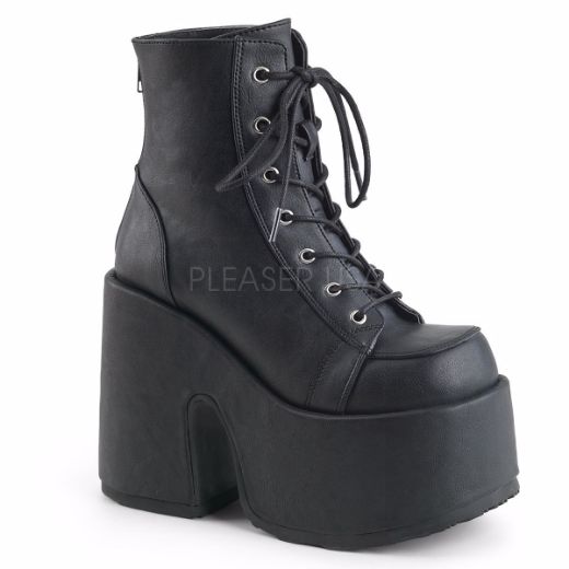 Product image of Demonia Camel-203 Black Vegan Leather, 5 inch (12.7 cm) Chunky Heel, 3 inch (7.6 cm) Platform Ankle Boot