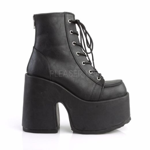 Product image of Demonia Camel-203 Black Vegan Leather, 5 inch (12.7 cm) Chunky Heel, 3 inch (7.6 cm) Platform Ankle Boot