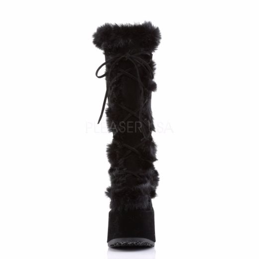 Product image of Demonia Camel-311 Black Vegan Suede, 5 inch (12.7 cm) Heel, 3 inch (7.6 cm) Platform Knee High Boot