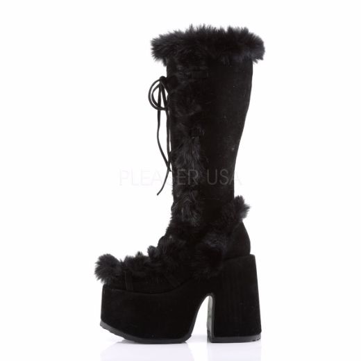 Product image of Demonia Camel-311 Black Vegan Suede, 5 inch (12.7 cm) Heel, 3 inch (7.6 cm) Platform Knee High Boot