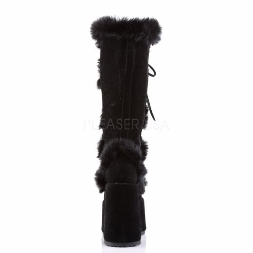 Product image of Demonia Camel-311 Black Vegan Suede, 5 inch (12.7 cm) Heel, 3 inch (7.6 cm) Platform Knee High Boot