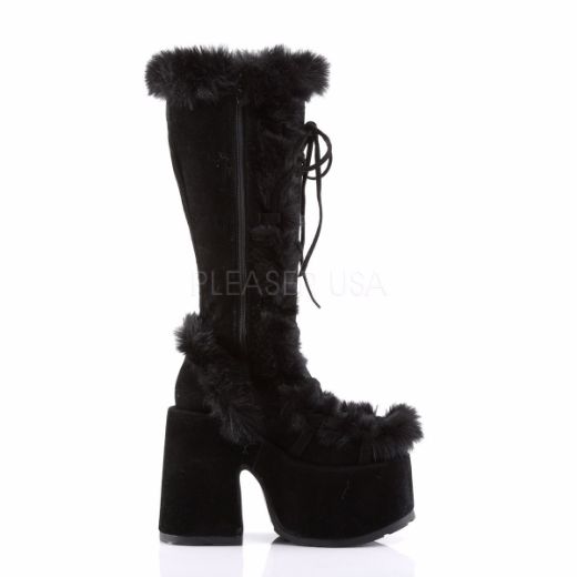 Product image of Demonia Camel-311 Black Vegan Suede, 5 inch (12.7 cm) Heel, 3 inch (7.6 cm) Platform Knee High Boot