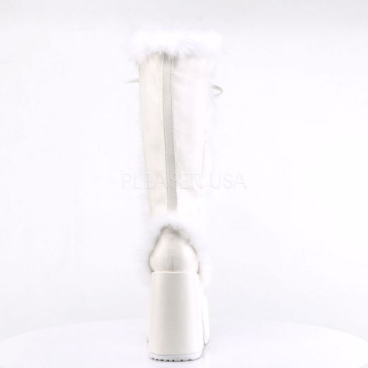 Product image of Demonia Camel-311 White Vegan Leather, 5 inch (12.7 cm) Heel, 3 inch (7.6 cm) Platform Knee High Boot