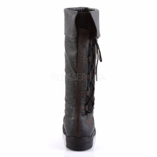Product image of Funtasma Captain-110 Black-Brown Distressed Pu, 1 inch (2.5 cm) Flat Heel Knee High Boot