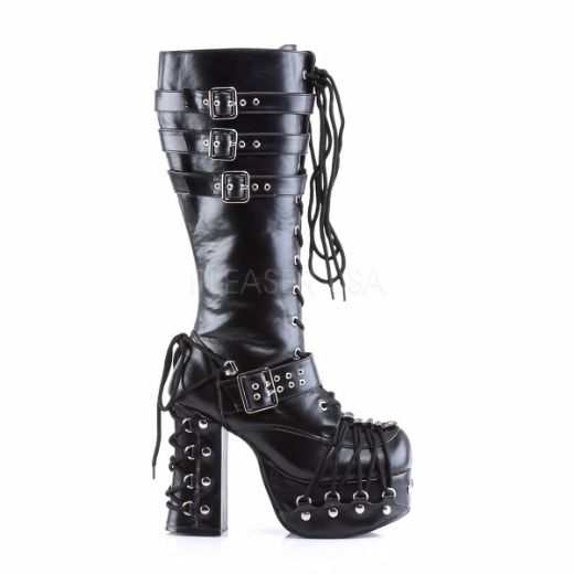 Product image of Demonia Charade-206 Black Vegan Leather, 4 1/2 inch (11.4 cm) Heel, 2 inch (5.1 cm) Platform Knee High Boot