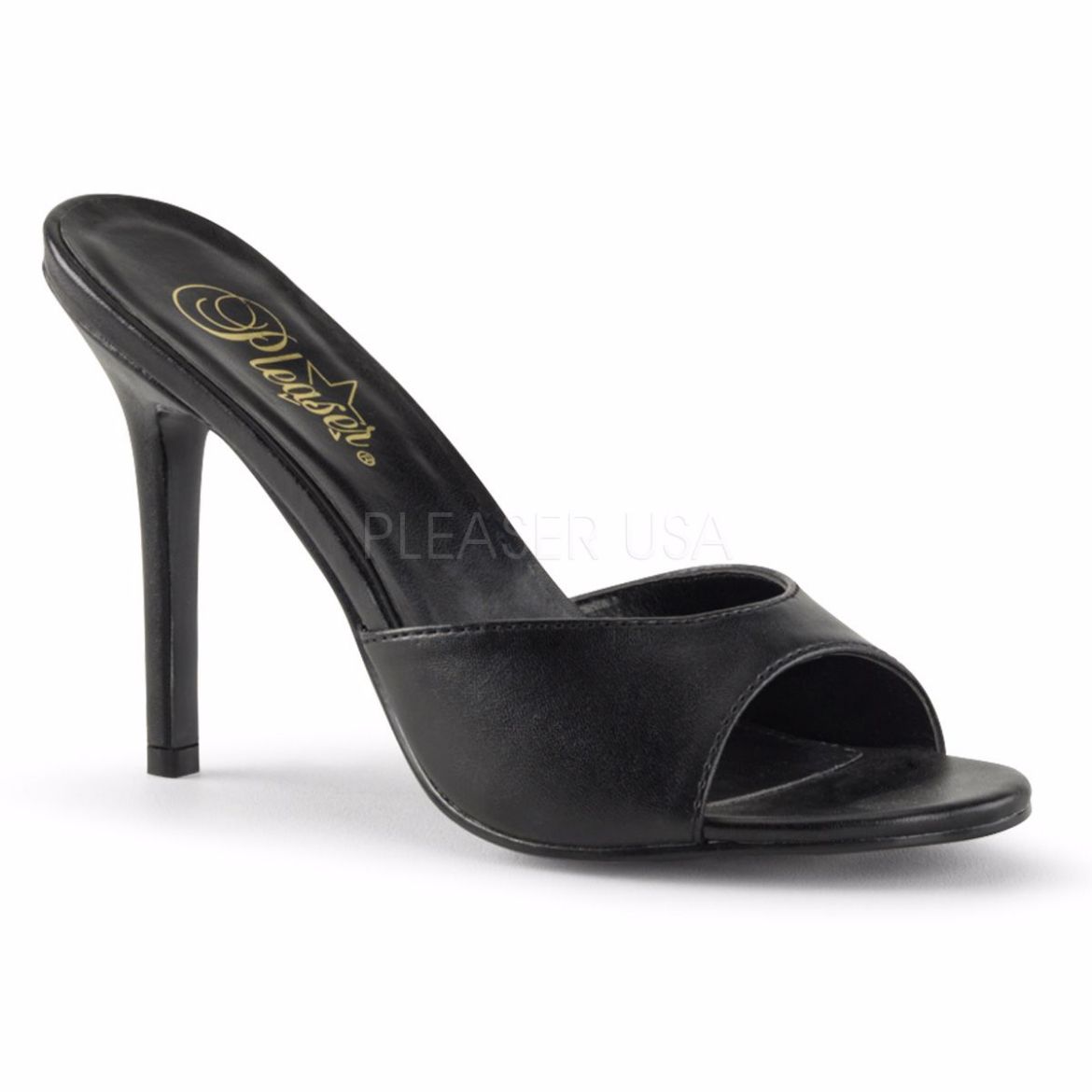 Product image of Pleaser Classique-01 Black Kid Pu, 4 inch (10.2 cm) Heel Slide Mule Shoes