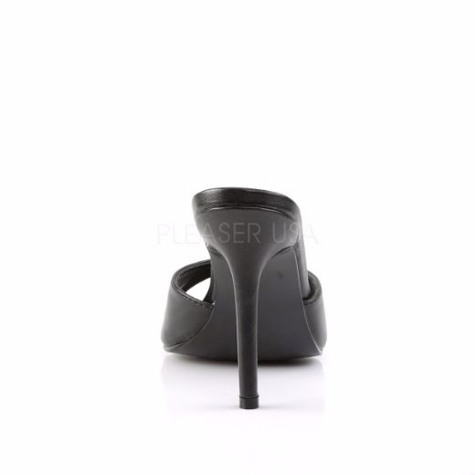Product image of Pleaser Classique-01 Black Kid Pu, 4 inch (10.2 cm) Heel Slide Mule Shoes