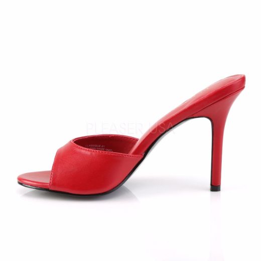 Product image of Pleaser Classique-01 Red Kid Pu, 4 inch (10.2 cm) Heel Slide Mule Shoes