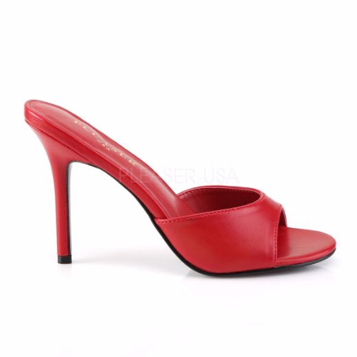Product image of Pleaser Classique-01 Red Kid Pu, 4 inch (10.2 cm) Heel Slide Mule Shoes