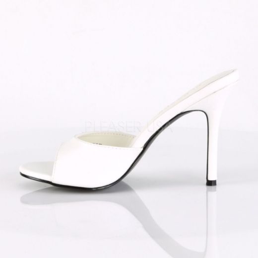 Product image of Pleaser Classique-01 White Kid Pu, 4 inch (10.2 cm) Heel Slide Mule Shoes