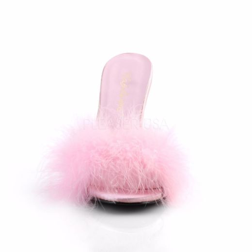 Product image of Fabulicious Classique-01F Baby Pink Pu-Fur, 4 inch (10.2 cm) Heel Slide Mule Shoes