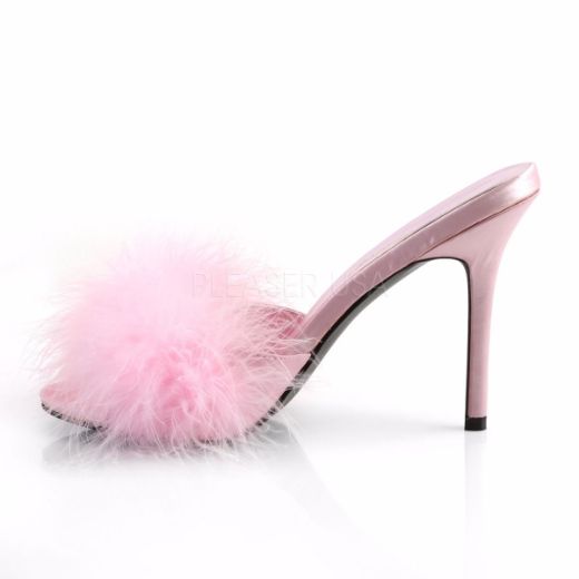 Product image of Fabulicious Classique-01F Baby Pink Pu-Fur, 4 inch (10.2 cm) Heel Slide Mule Shoes