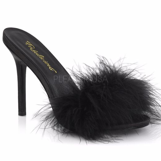 Product image of Fabulicious Classique-01F Black Pu-Fur, 4 inch (10.2 cm) Heel Slide Mule Shoes