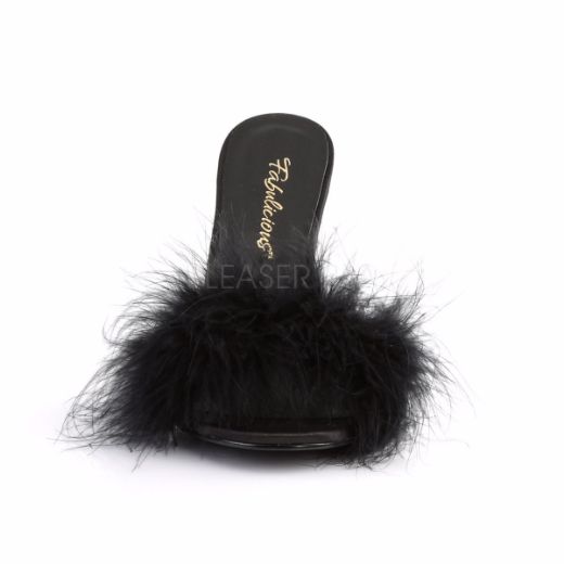 Product image of Fabulicious Classique-01F Black Pu-Fur, 4 inch (10.2 cm) Heel Slide Mule Shoes