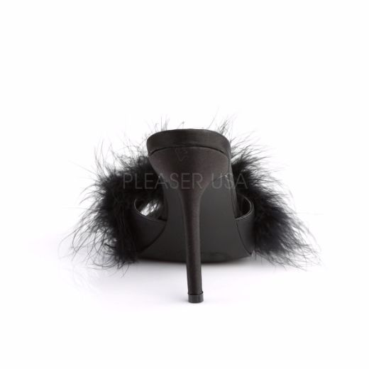Product image of Fabulicious Classique-01F Black Pu-Fur, 4 inch (10.2 cm) Heel Slide Mule Shoes