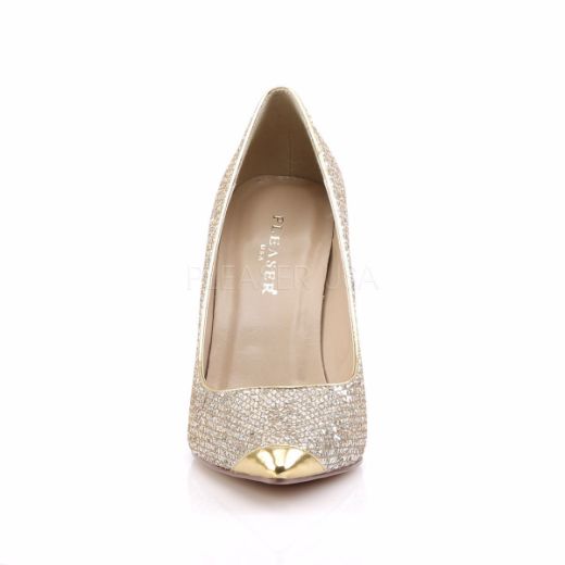 Product image of Pleaser Classique-20 Gold Glittery Lame Fabric, 4 inch (10.2 cm) Heel Court Pump Shoes