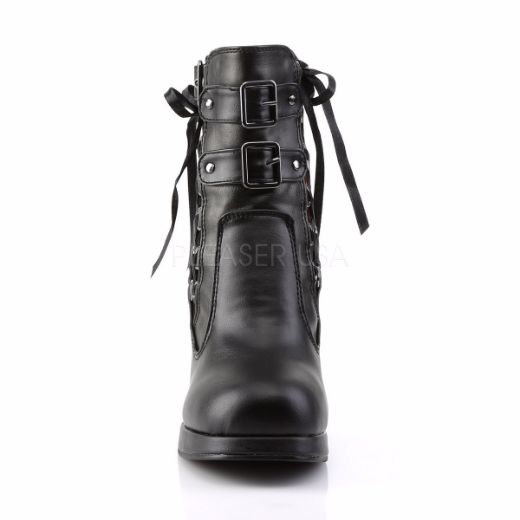 Product image of Demonia Crypto-51 Black-Red Lace Vegan Leather, 4 inch (10.2 cm) Heel, 3/4 inch (1.9 cm) Platform Ankle Boot