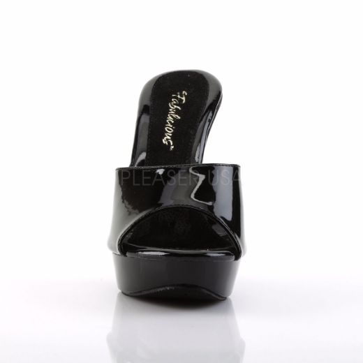 Product image of Fabulicious Cocktail-501 Black/Black, 5 inch (12.7 cm) Heel, 1 inch (2.5 cm) Platform Slide Mule Shoes