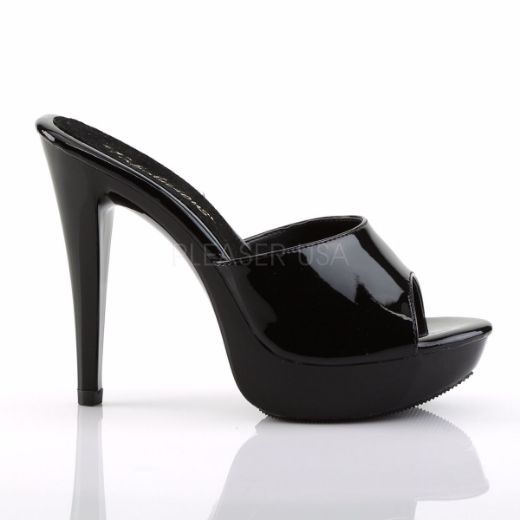 Product image of Fabulicious Cocktail-501 Black/Black, 5 inch (12.7 cm) Heel, 1 inch (2.5 cm) Platform Slide Mule Shoes