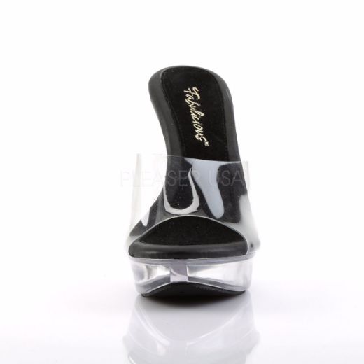 Product image of Fabulicious Cocktail-501 Clear-Black/Clear, 5 inch (12.7 cm) Heel, 1 inch (2.5 cm) Platform Slide Mule Shoes