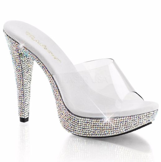 Product image of Fabulicious Cocktail-501Dm Clear/Silver Multi Rhinestone, 5 inch (12.7 cm) Heel, 1 inch (2.5 cm) Platform Slide Mule Shoes