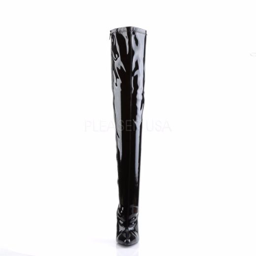 Product image of Devious Dagger-3000 Black Stretchetch Patent, 6 1/4 inch (15.9 cm) Heel Thigh High Boot
