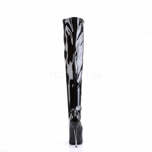 Product image of Devious Dagger-3000 Black Stretchetch Patent, 6 1/4 inch (15.9 cm) Heel Thigh High Boot