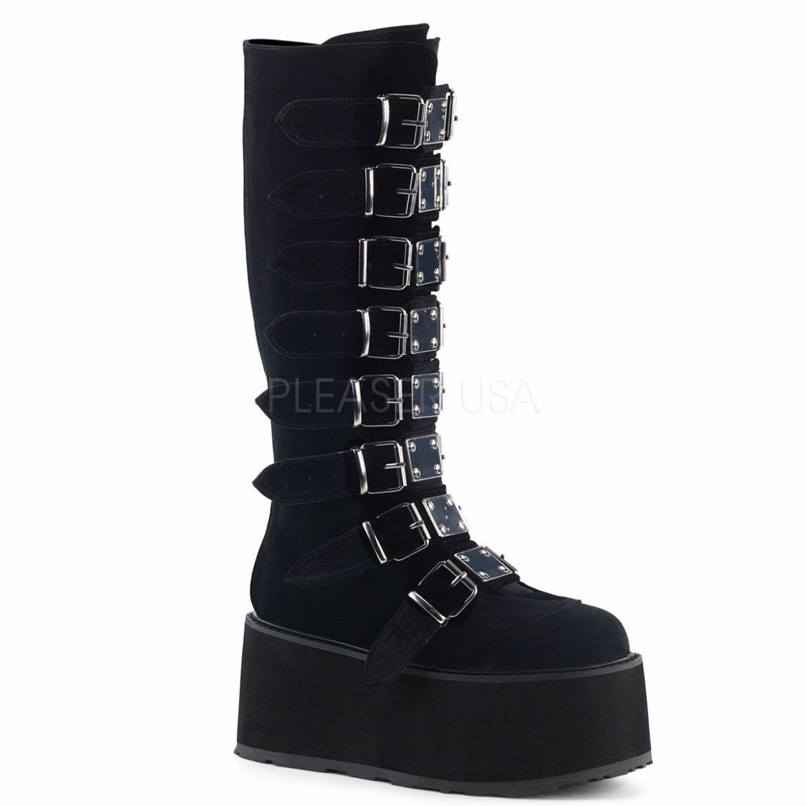 Product image of Demonia Damned-318 Black Velvet, 3 1/2 inch Platform Knee High Boot