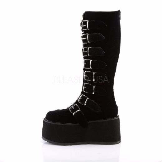 Product image of Demonia Damned-318 Black Velvet, 3 1/2 inch Platform Knee High Boot
