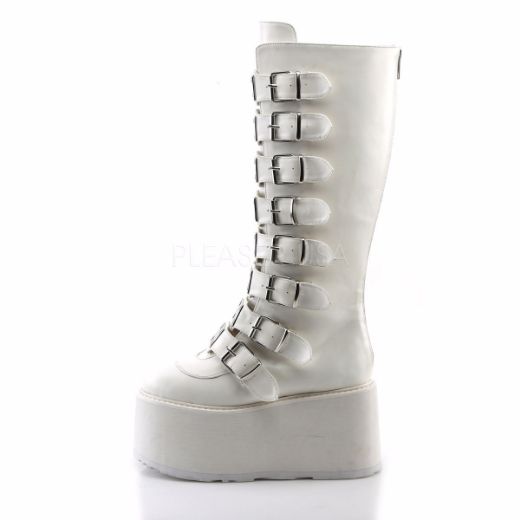 Product image of Demonia Damned-318 White Vegan Leather, 3 1/2 inch Platform Knee High Boot